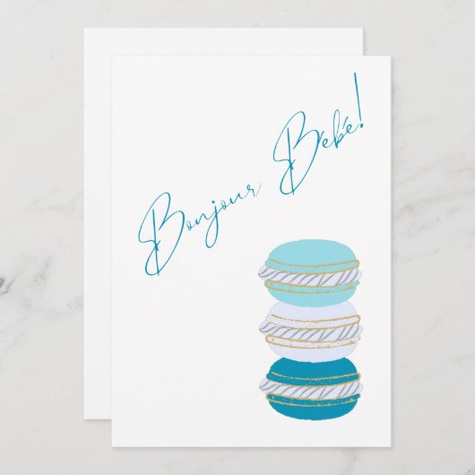 Frans thema Macarons Blue Boy Baby shower Kaart (Voorkant / Achterkant)