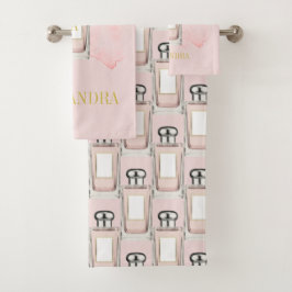 Frans thema Roze parfumfles Grafisch monogram Bad Handdoek