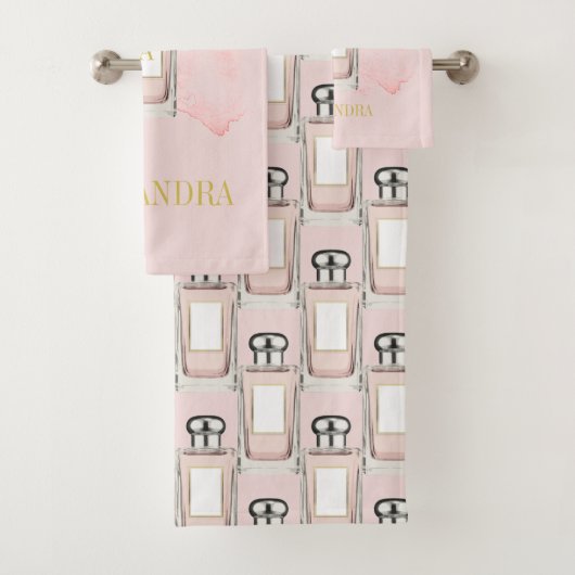 Frans thema Roze parfumfles Grafisch monogram Bad Handdoek (Insitu)
