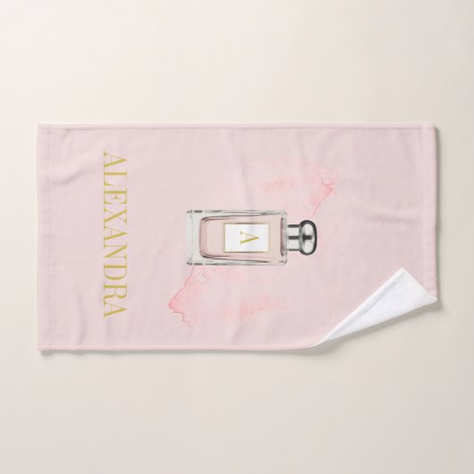 Frans thema Roze parfumfles Grafisch monogram Bad Handdoek (Handdoek)