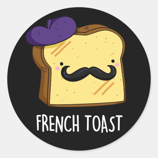 Frans Toast Grappig Brood Pun Donker BG Ronde Sticker (Voorkant)
