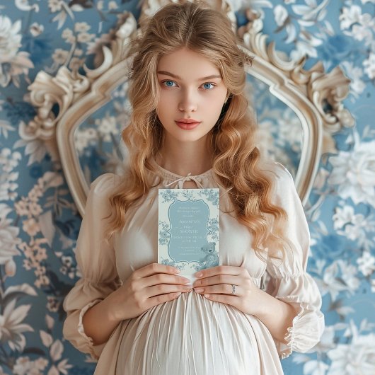 Frans Toile Beer en Bunny Baby shower Invitation Kaart