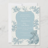 Frans Toile Beer en Bunny Baby shower Invitation Kaart (Voorkant)