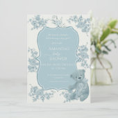 Frans Toile Beer en Bunny Baby shower Invitation Kaart (Staand voorkant)