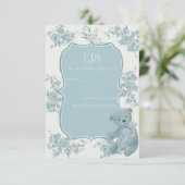 Frans Toile Beer en Bunny Baby shower RSVP Kaartje (Staand voorkant)