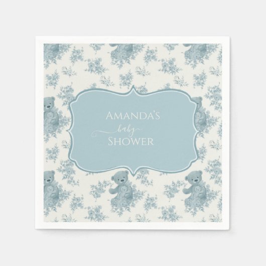 Frans Toile Beer en Bunny Baby shower Servet (Voorkant)