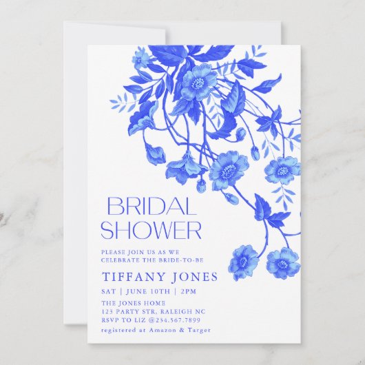  Frans Toile Blauw Bloemen Vrijgezellenfeest Kaart (Voorkant)