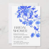 Frans Toile Blauw Bloemen Vrijgezellenfeest Kaart (Voorkant)