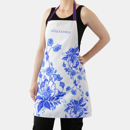  Frans Toile Blauw Bloemen Vrijgezellenfeest Schort (Insitu)