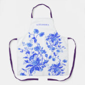  Frans Toile Blauw Bloemen Vrijgezellenfeest Schort (Voorkant)