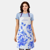  Frans Toile Blauw Bloemen Vrijgezellenfeest Schort (Gedragen)