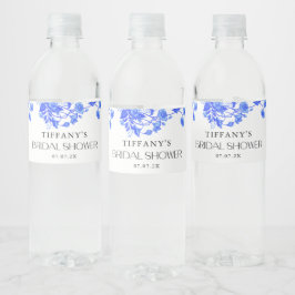 Frans Toile Blauw Bloemen Vrijgezellenfeest Waterfles Etiket