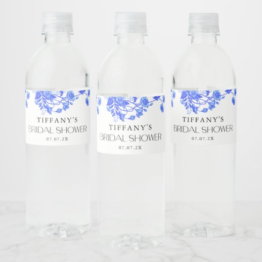  Frans Toile Blauw Bloemen Vrijgezellenfeest Waterfles Etiket (Flessen)