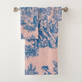 Frans toile de jouy blauw en roze elegant bad handdoek