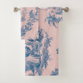 Frans toile de jouy blauw en roze elegant bad handdoek