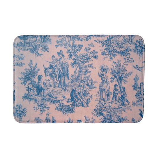 Frans toile de jouy blauw en roze elegant badmat (Voorkant)