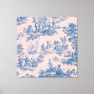Frans toile de jouy blauw en roze elegant canvas afdruk