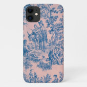 Frans toile de jouy blauw en roze elegant Case-Mate iPhone case (Achterkant)