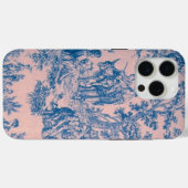 Frans toile de jouy blauw en roze elegant Case-Mate iPhone case (Achterkant (horizontaal))