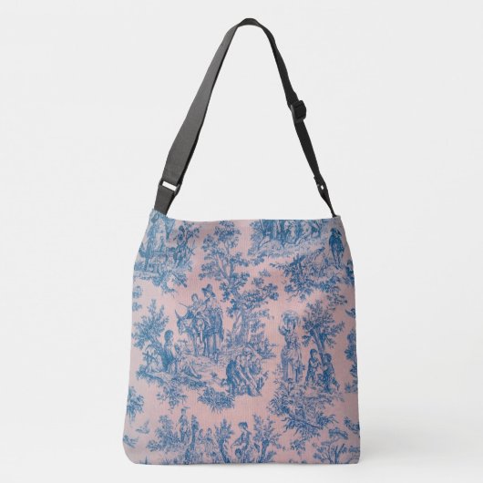 Frans toile de jouy blauw en roze elegant crossbody tas (Achterkant)