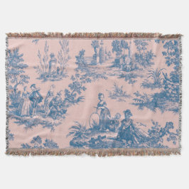 Frans toile de jouy blauw en roze elegant deken