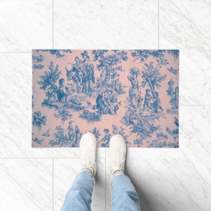 Frans toile de jouy blauw en roze elegant deurmat