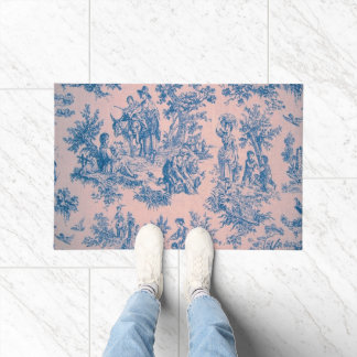 Frans toile de jouy blauw en roze elegant deurmat