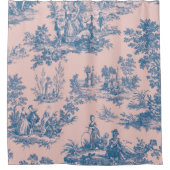 Frans toile de jouy blauw en roze elegant douchegordijn (Voorkant)