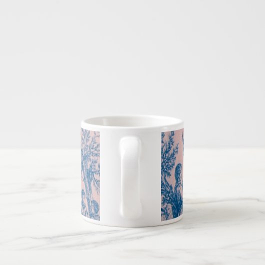 Frans toile de jouy blauw en roze elegant espresso kop (Achterkant)