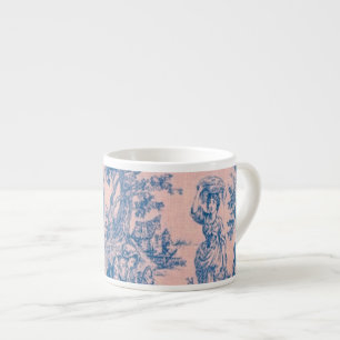 Frans toile de jouy blauw en roze elegant espresso kop