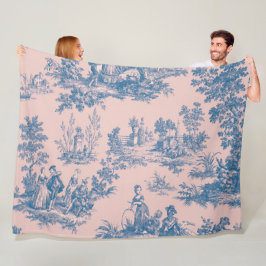 Frans toile de jouy blauw en roze elegant fleece deken