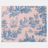 Frans toile de jouy blauw en roze elegant fleece deken (Voorkant (Horizontaal))