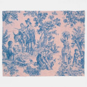 Frans toile de jouy blauw en roze elegant fleece deken (Voorkant (Horizontaal))