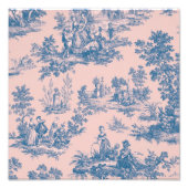 Frans toile de jouy blauw en roze elegant foto afdruk (Voorkant)