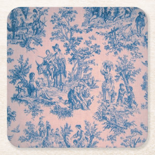 Frans toile de jouy blauw en roze elegant kartonnen onderzetters