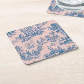 Frans toile de jouy blauw en roze elegant kartonnen onderzetters (Schuin)