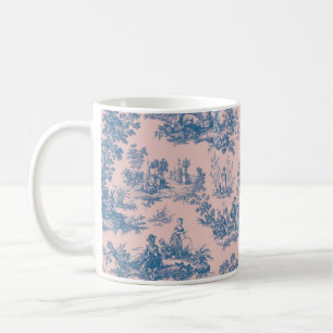Frans toile de jouy blauw en roze elegant koffiemok