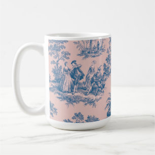 Frans toile de jouy blauw en roze elegant koffiemok