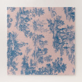 Frans toile de jouy blauw en roze elegant legpuzzel (Horizontaal)