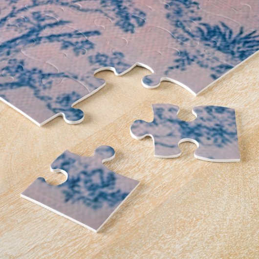 Frans toile de jouy blauw en roze elegant legpuzzel (Zijkant)