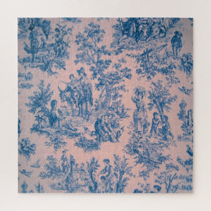 Frans toile de jouy blauw en roze elegant legpuzzel