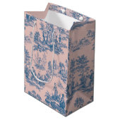 Frans toile de jouy blauw en roze elegant medium cadeauzakje (Voorkant Gekanteld)