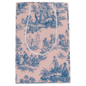 Frans toile de jouy blauw en roze elegant medium cadeauzakje (Voorkant)