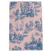Frans toile de jouy blauw en roze elegant medium cadeauzakje (Achterkant)