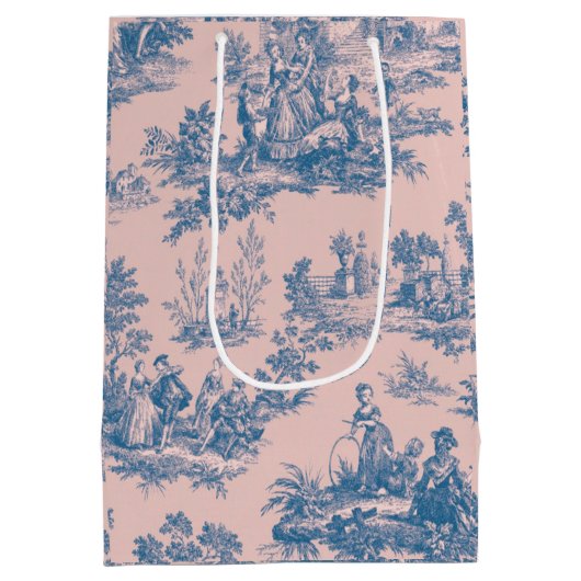 Frans toile de jouy blauw en roze elegant medium cadeauzakje (Achterkant)