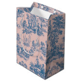 Frans toile de jouy blauw en roze elegant medium cadeauzakje (Achterkant Gekanteld)
