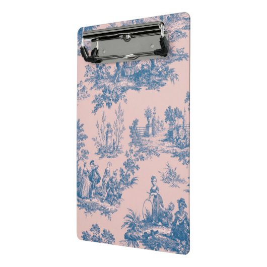 Frans toile de jouy blauw en roze elegant mini klembord (Angled2)