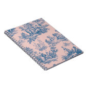 Frans toile de jouy blauw en roze elegant notitieboek (Rechterzijde)