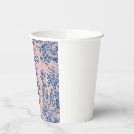 Frans toile de jouy blauw en roze elegant papieren bekers (Links)