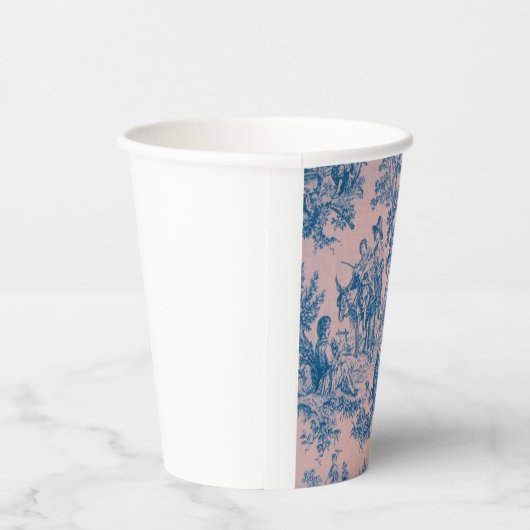 Frans toile de jouy blauw en roze elegant papieren bekers (Rechts)